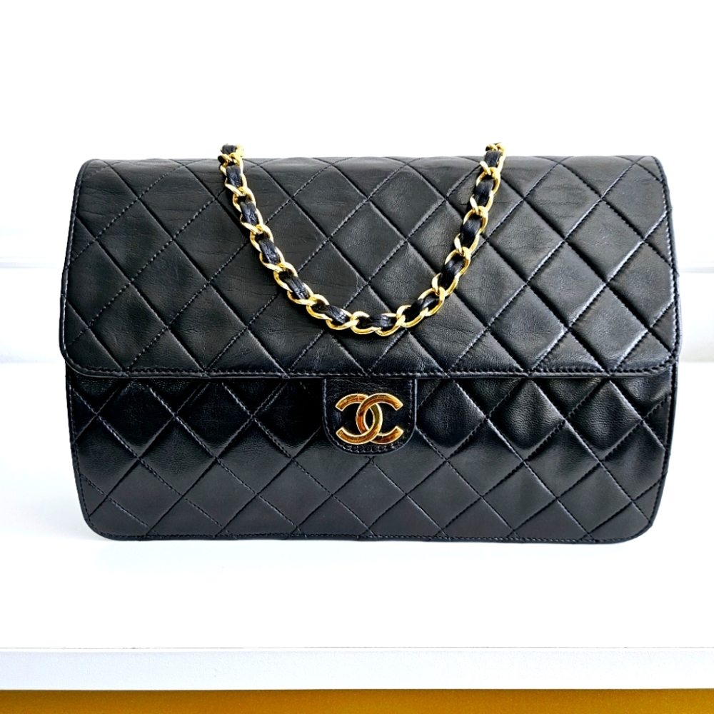 Chanel Black Lambskin Vintage Two-way Flap Bag